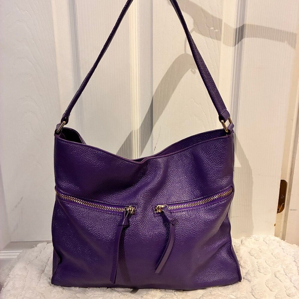 EUC Tote Le Monde Purple Pebble Leather Hobo Shoulder Handbag
